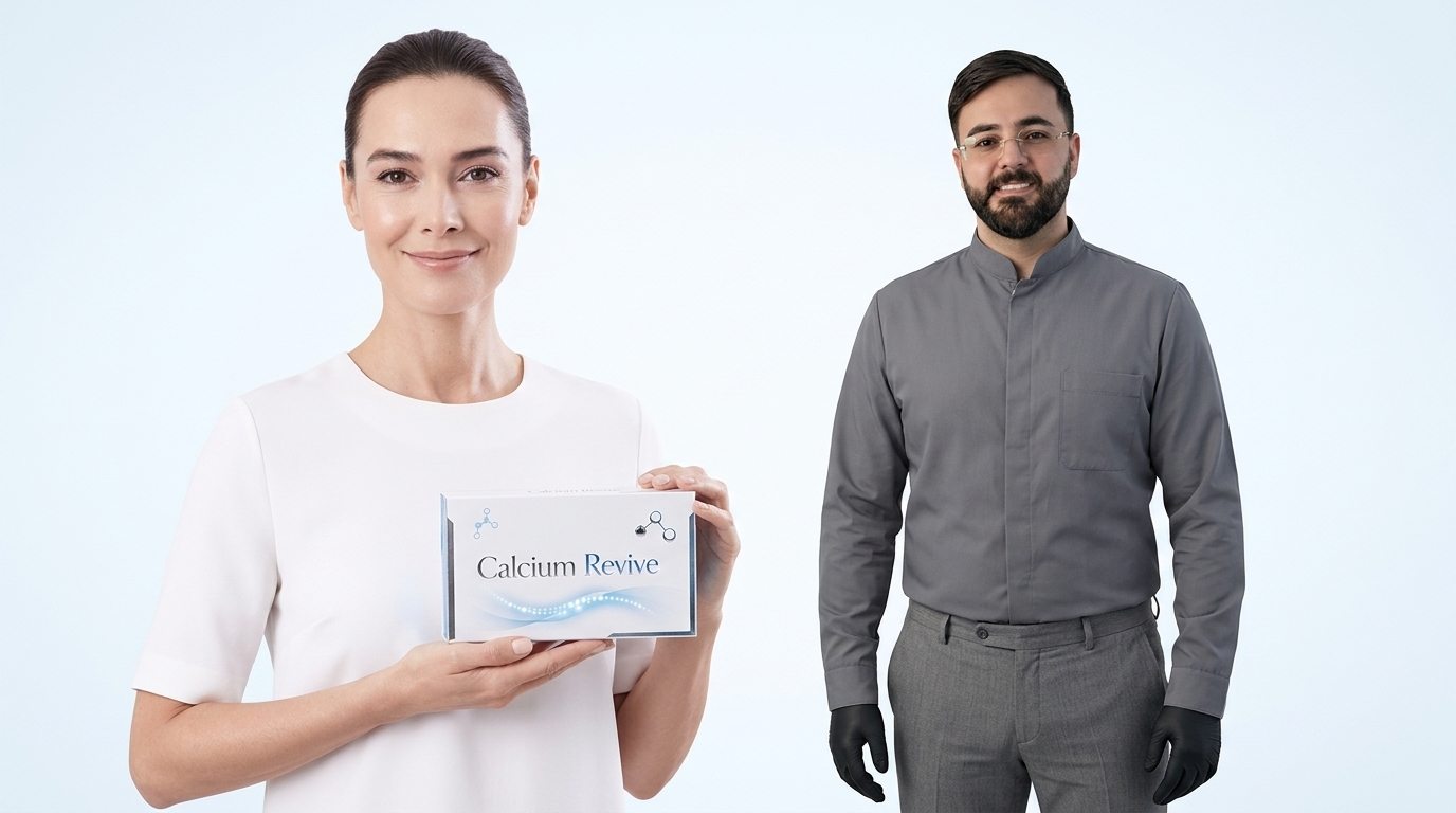 ד"ר חסן בדראן לצד מטופלת המחזיקה את אריזת Calcium Revive